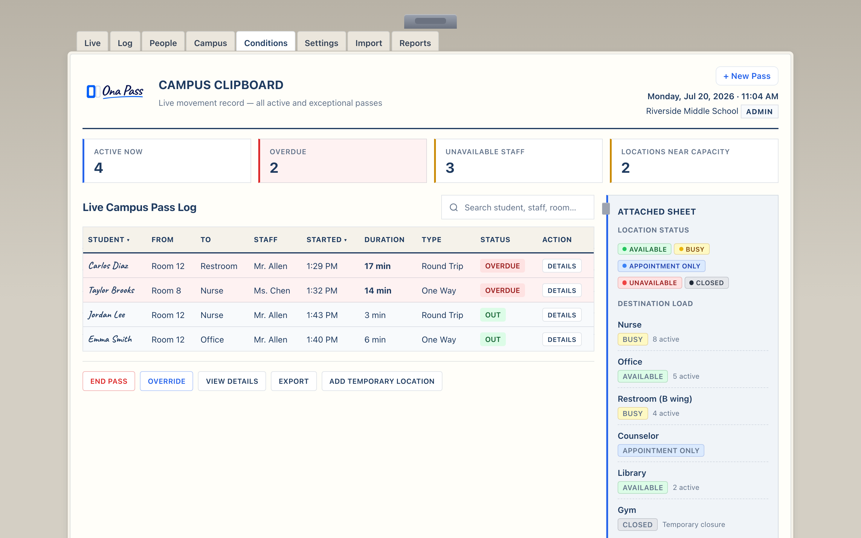 Campus rules configuration in the administrator clipboard